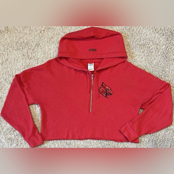 Red PINK Cropped Hoodie - Picture 1 of 3